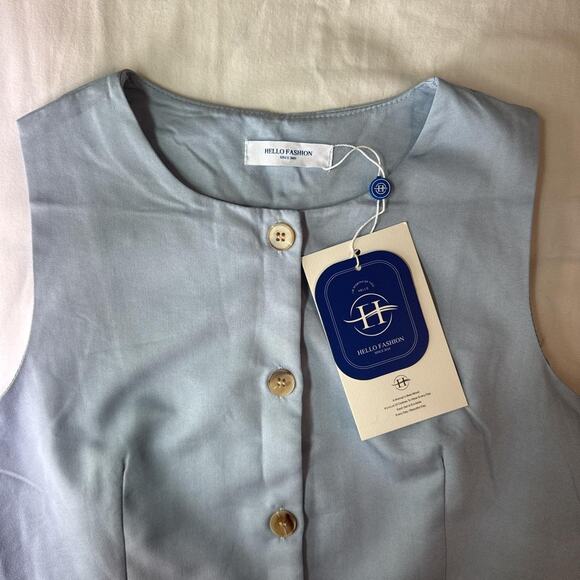 light blue button front vest nwt preppy minimalist officecore - Picture 4 of 5